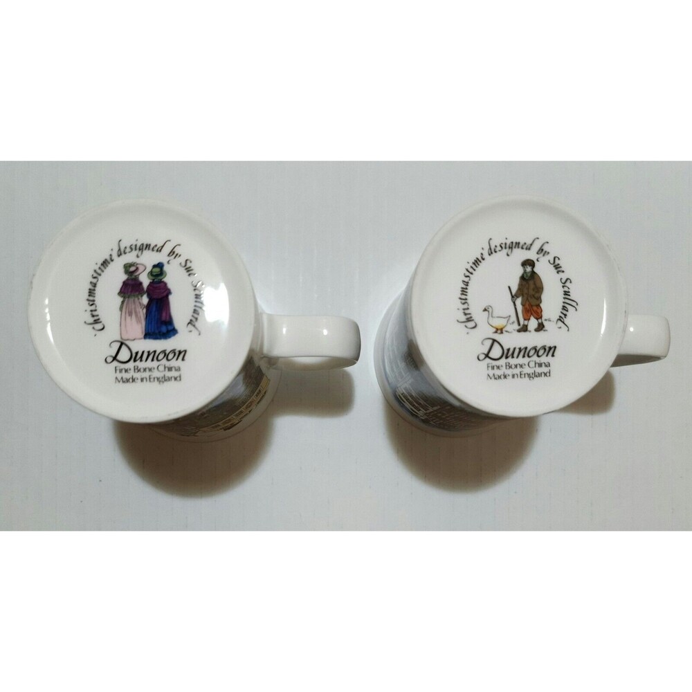 (2) Dunoon Bone China Mugs England Sue Scullard Christmas Time Carriage & Geese - Picture 6 of 7